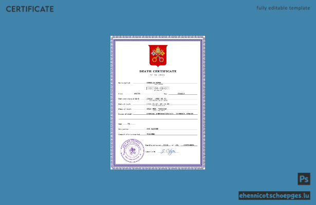Heiliger Stuhl, Personenstandsregister, Sterbeurkunde (PSD-Beispielvorschau)